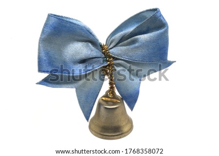 bell with blue ribbon on a white background