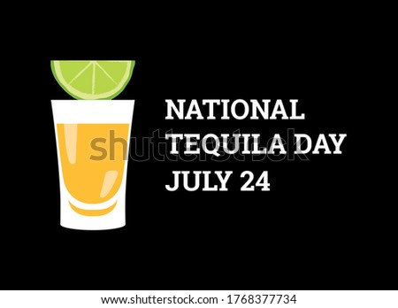 National Tequila Day vector. Tequila shot with lime vector. Golden tequila shot icon isolated on a black background. Mexican alcoholic drink icon. Tequila Day Poster, July 24