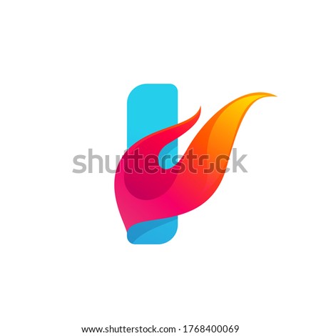 Letter I logo with fast speed fire. Vector icon perfect to use in sportswear labels, race posters, danger identity, etc.