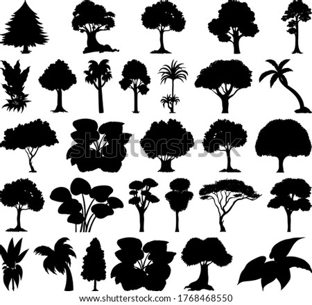 Set of plant and tree silhouette illustration