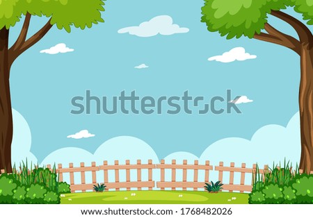 Blank sky in nature park scene with tree illustration
