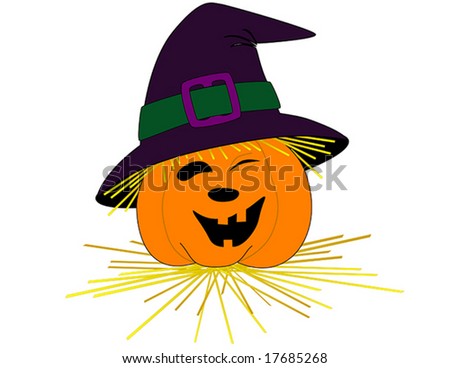 Vector of smiling pumpkin face with a black hat