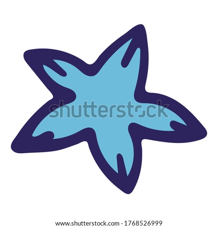 Vector colored starfish llustration on white background. Doodle sketch cartoon underwater worlds isolated object for panorama, print, shirt, kid, baby, swimming pool, game, app and stickers.