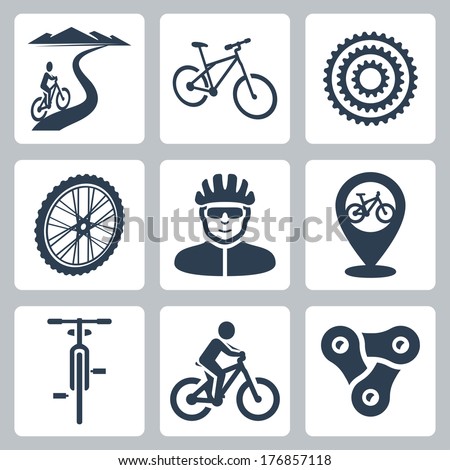 Vector bicycling, cycling icons set