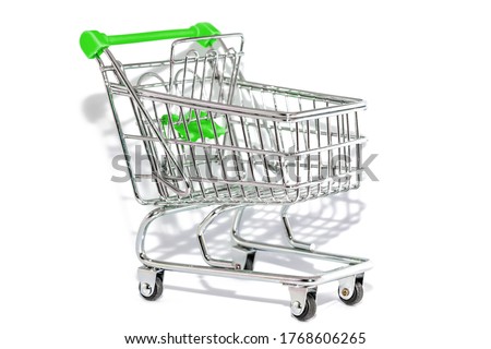 green shopping cart isolated. Internet shopping online concept. white background with copy space.