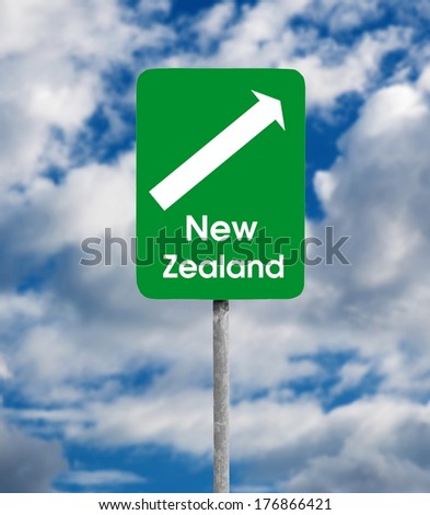 New Zealand road sign over sky background