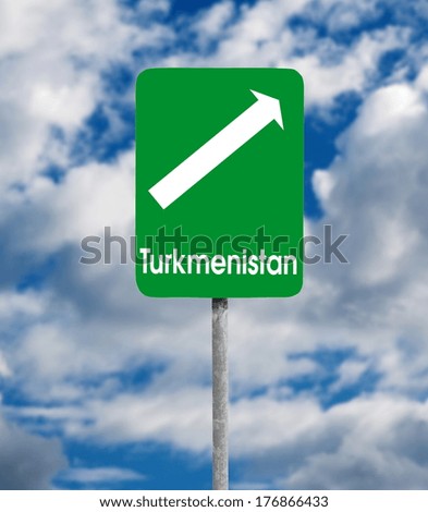 Turkmenistan road sign over sky background
