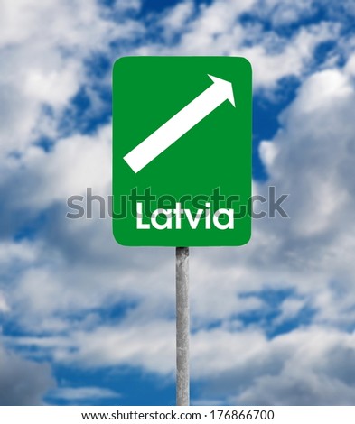 Latvia road sign over sky background