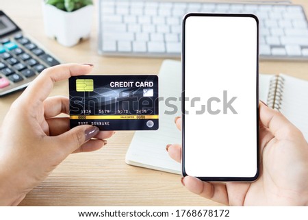 woman hand using smart phone order ,shopping online with credit card ,buying from internet, make e payment concept  
