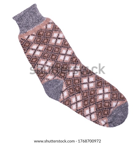 woolen brown,beige,gray, socks isolated on a white background. winter accessories.socks top view