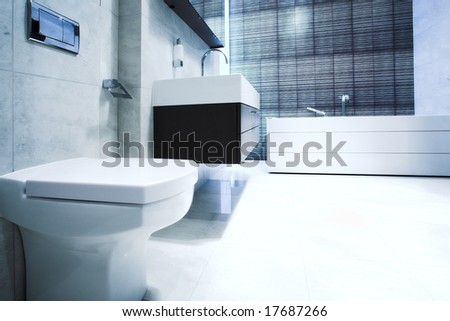 Bathroom with Mirror and pan cold colours Royalty-Free Stock Photo #17687266