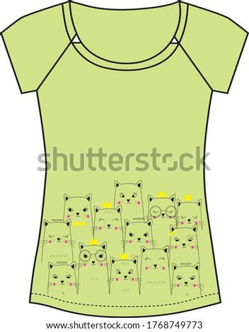 cute cats lined up next to women t-shirts vectorel drawing