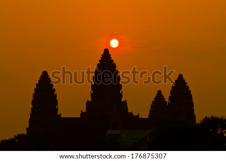 Angkor Wat Silhouette Sunrise Time, Cambodia 