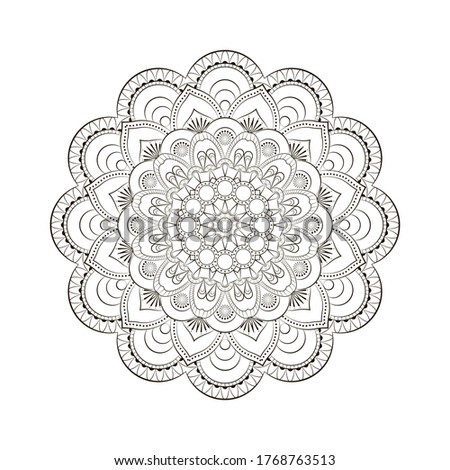 Round mandala isolated on white background. Design Coloring book page antistress. Vector illustration mandala for mehndi,tattoo, decor, henna, postcard, cover. Yoga template.