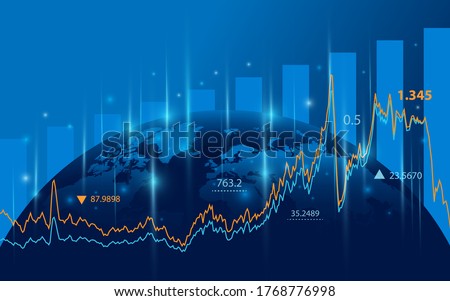 3D Earth Globe with graphics and charts. World business and economics concept. Stock market, forex and world investment. Financial investment and economic trends. Vector illustration Royalty-Free Stock Photo #1768776998