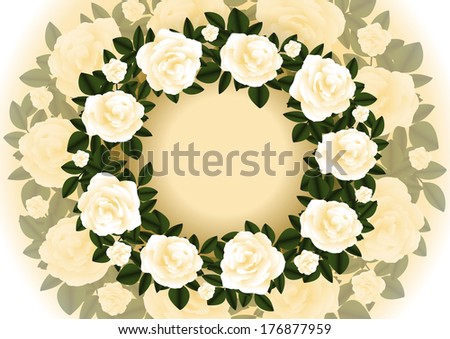 Illustration of abstract tea roses wreath with background