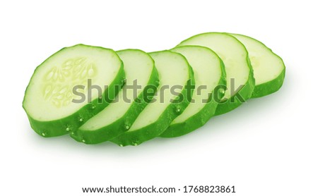 Sliced cucumber isolated on a white background. Clip art image for package design.