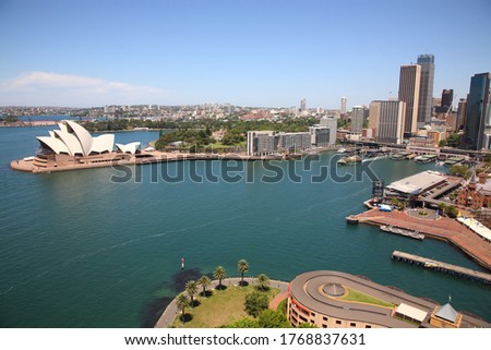 Aerial view Sydney Harbor skyline with Circular Quay Australia Royalty-Free Stock Photo #1768837631