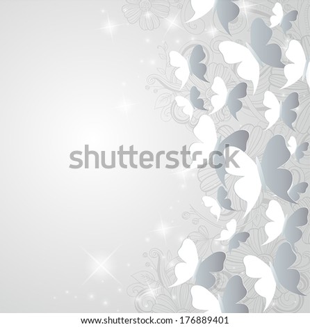 Abstract  vector background with butterflies and hand drawn flowers