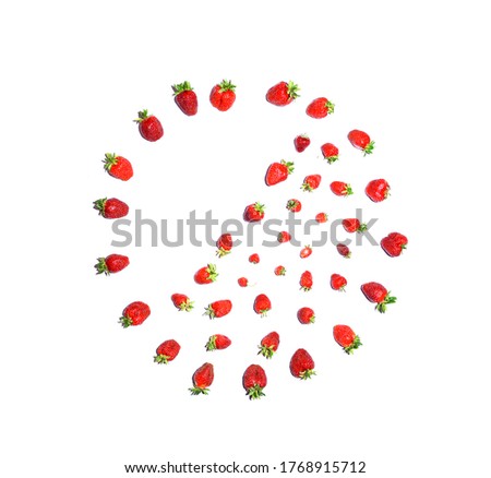 strawberry berries on a white background. they are laid out in the form of a round frame. vintage style
