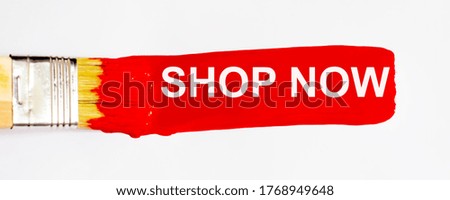 SHOP NOW . Text on the red background