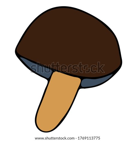 wild mushroom with a brown hat, freehand drawing, vector doodle element, black outline
