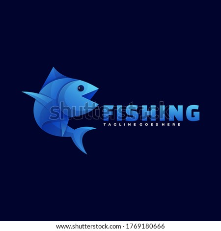 Vector Logo Illustration Fishing Gradient Colorful Style.