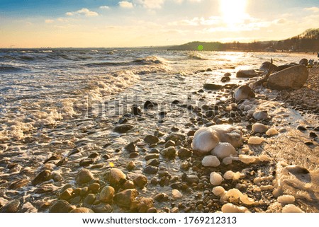 Winter landscape in beach. baltic nordic sea