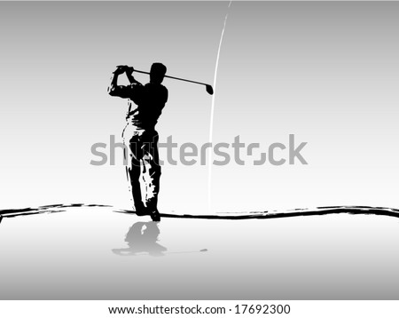Vector of golfer driving in silhouette in gray
