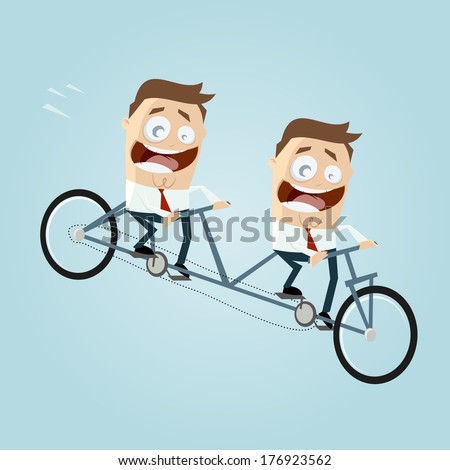 businessmen riding a tandem bike