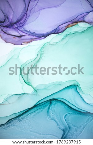 Alcohol ink sea texture. Artistic bright splash. Liquid artwork. Abstract ethereal swirl. Fragment of artwork. Trendy modern art. Inspired by the sky, as well as steam and smoke.