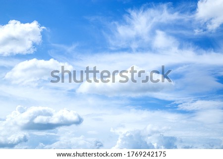 Blue sky and white cloud beautiful in summer. Good weather day background. Horizon picture with copy space.