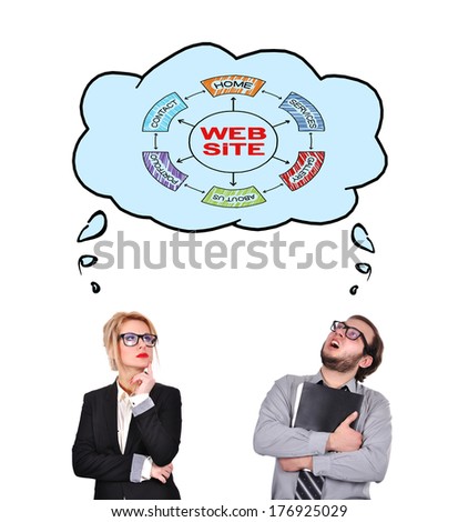 businesswoman and businessman dreaming on website