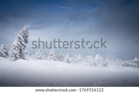 Snowy Brocken mountain in Germany