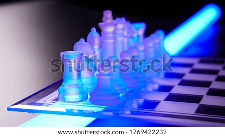Transparent chess board with neon background