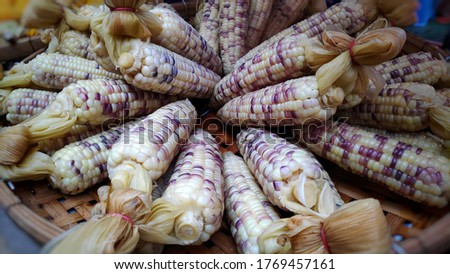 Picture of boiled corn for sale at a Thai street food.