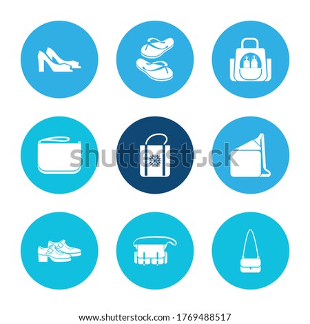 Bags icon set and freezer bag with mary janes, shoulder bag and safari bag. Storage related bags icon vector for web UI logo design.