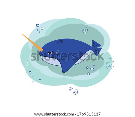 Narwhal. Whale. The unicorn. Kid. Vector illustration.