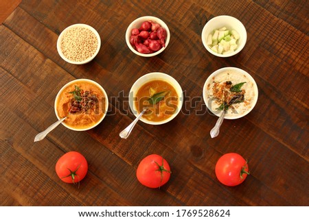 South Indian dips presented with ingredients, colorful picture represents freshness and delicacy
