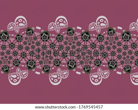 A hand drawing pattern made of white and pink on a black background