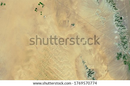 Satellite image of crops and mountains in the desert of Sonora Mexico. Generated from sensor sentinel.