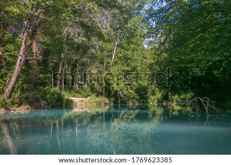 Reflections of the trees in the river Elsa in Tuscany