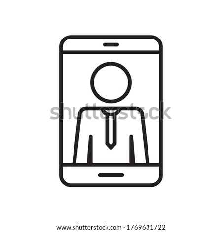 smartphone with pictogram businessman on screen over white background, line style, vector illustration