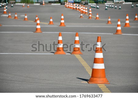 Traffic cones on the training ground in a driving school