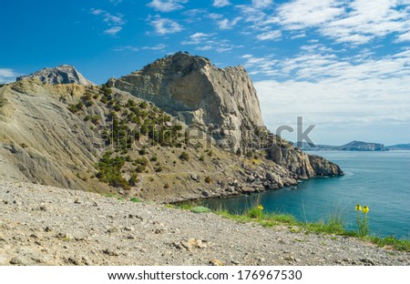 View on Pirates' Bay and Koba-Kaya mountain near Noviy Svet resort, Eastern Crimea, Ukraine.