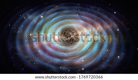 Influence of gravity. Distorted space. Dark enegry mesh. Elements of this image furnished by NASA nasa. Royalty-Free Stock Photo #1769720366