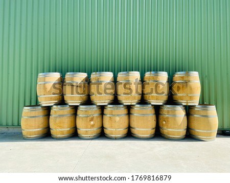 Oak wood barrels stack with copy space