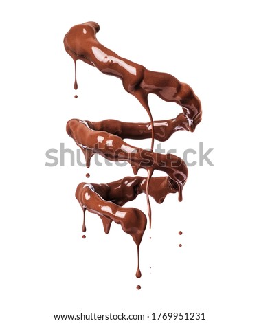 Chocolate splashes in spiral shape with flowing drops on a white background Royalty-Free Stock Photo #1769951231