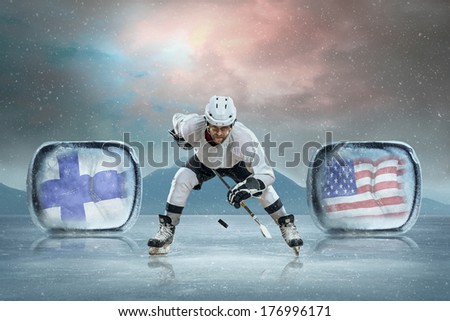 Ice hockey player on the ice. Game with top national teams