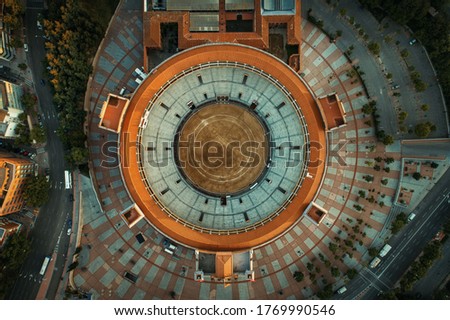 Madrid Plaza de Toros de Las Ventas (Las Ventas Bullring) aerial view with historical buildings in Spain. Royalty-Free Stock Photo #1769990546
